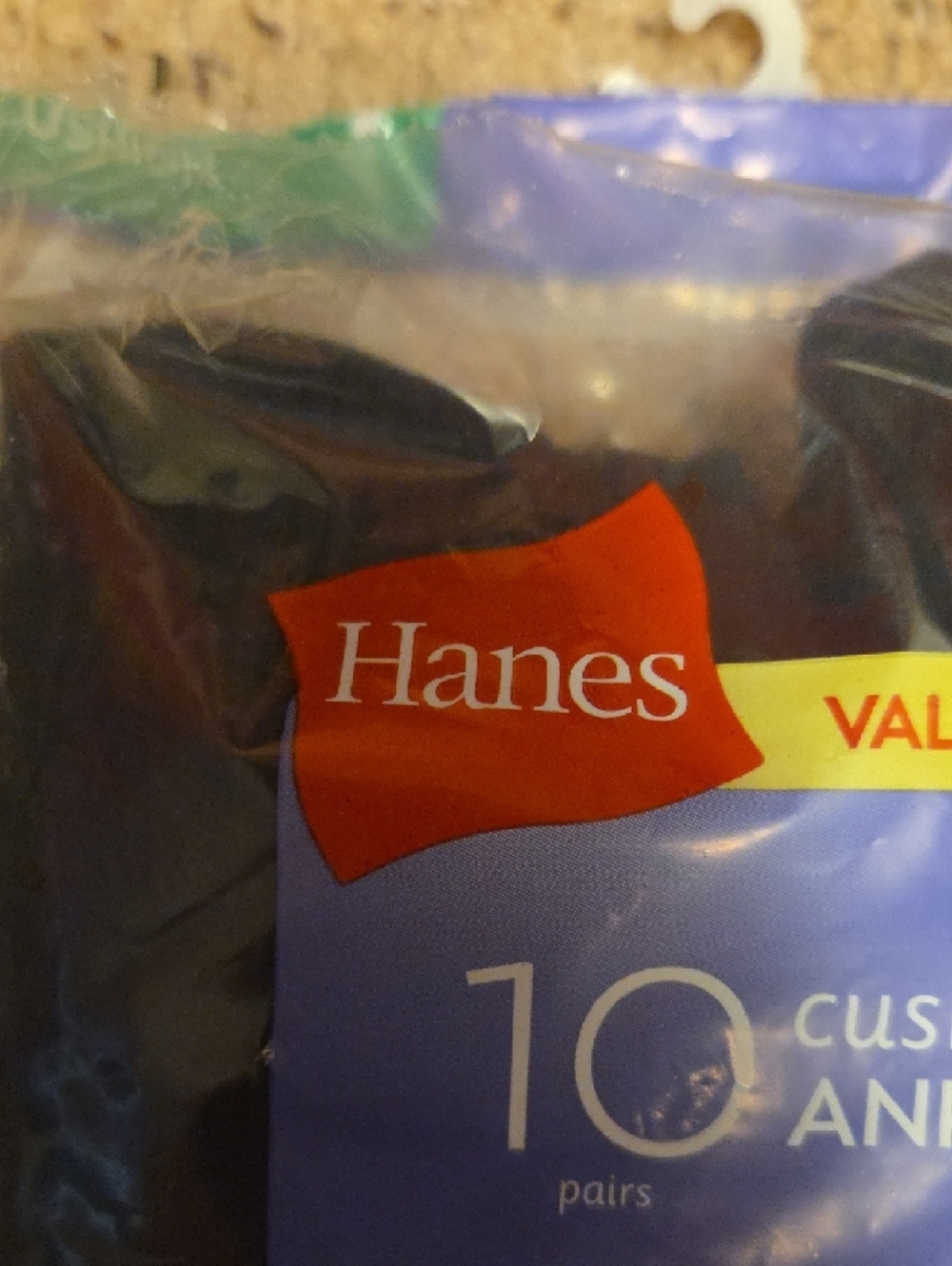 Hanes Black Cushion Ankle Socks Value Pack - 10 Pairs - Picture 2 of 5